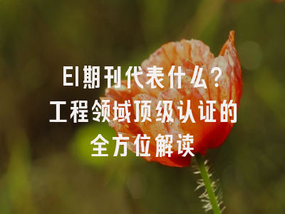 EI期刊代表什么？工程领域顶级认证的全方位解读