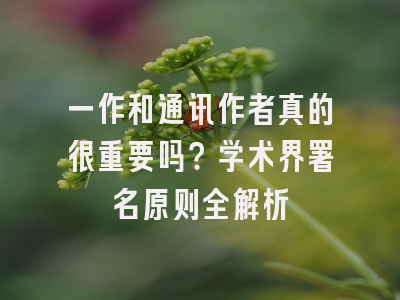 一作和通讯作者真的很重要吗？学术界署名原则全解析
