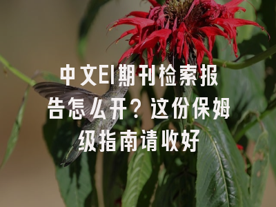 中文EI期刊检索报告怎么开？这份保姆级指南请收好