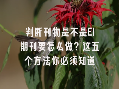 判断刊物是不是EI期刊要怎么做？这五个方法你必须知道