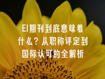 EI期刊到底意味着什么？从职称评定到国际认可的全解析