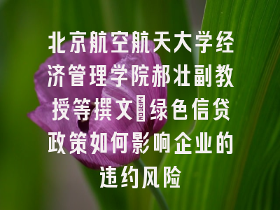 北京航空航天大学经济管理学院郝壮副教授等撰文：绿色信贷政策如何影响企业的违约风险