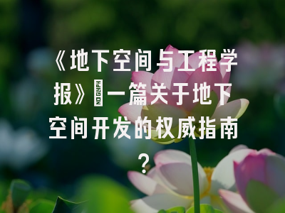 《地下空间与工程学报》：一篇关于地下空间开发的权威指南？