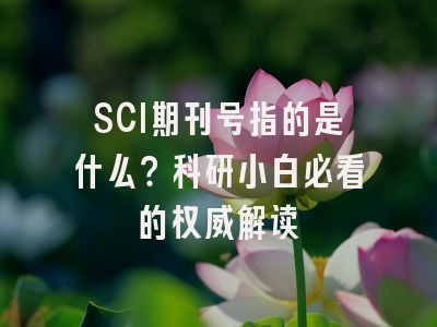 SCI期刊号指的是什么？科研小白必看的权威解读