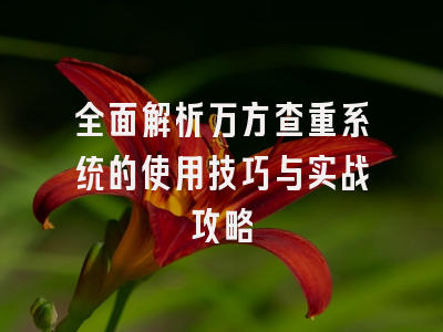 全面解析万方查重系统的使用技巧与实战攻略