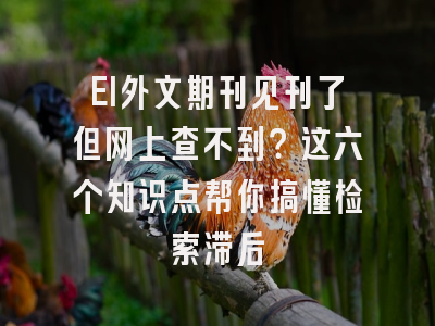EI外文期刊见刊了但网上查不到？这六个知识点帮你搞懂检索滞后