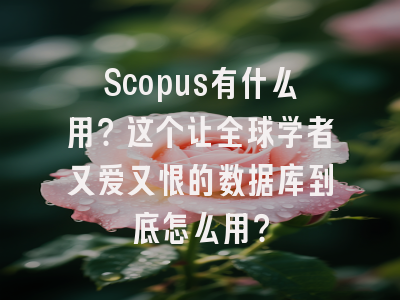 Scopus有什么用？这个让全球学者又爱又恨的数据库到底怎么用？