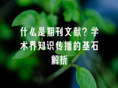 什么是期刊文献？学术界知识传播的基石解析