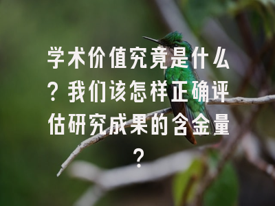 学术价值究竟是什么？我们该怎样正确评估研究成果的含金量？