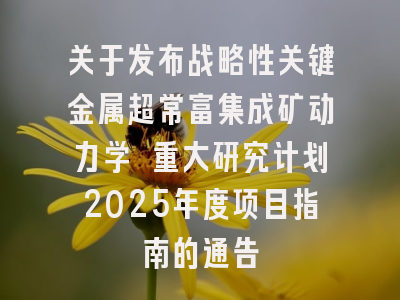 关于发布战略性关键金属超常富集成矿动力学 重大研究计划2025年度项目指南的通告