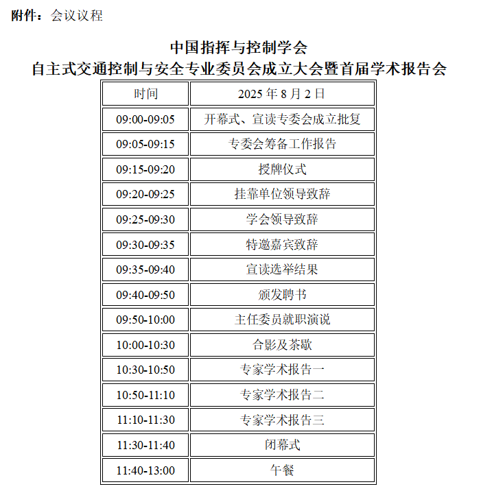 中国指挥与控制学会自主式交通控制与安全专业委员会成立大会暨学术报告会