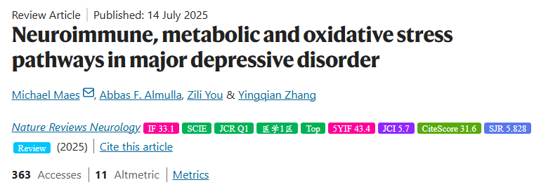 电子科技大学医学院Michael Maes教授课题组在Nature Reviews Neurology上发表论文