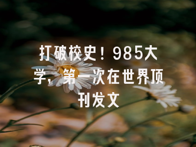 打破校史!985大学,第一次在世界顶刊发文
