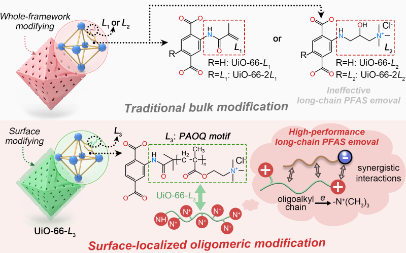 上海交大罗金明副研究员ANGEW发文:表面邻位烷基季胺盐低聚物局域修饰UiO-66-NH2高效去除水中长链PFAS及衍生物
