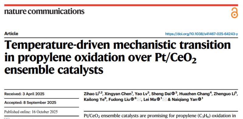 上海交大大气污染控制与模拟团队马磊副教授发文揭示Pt/CeO2团簇催化剂上丙烯催化氧化的动态反应机制