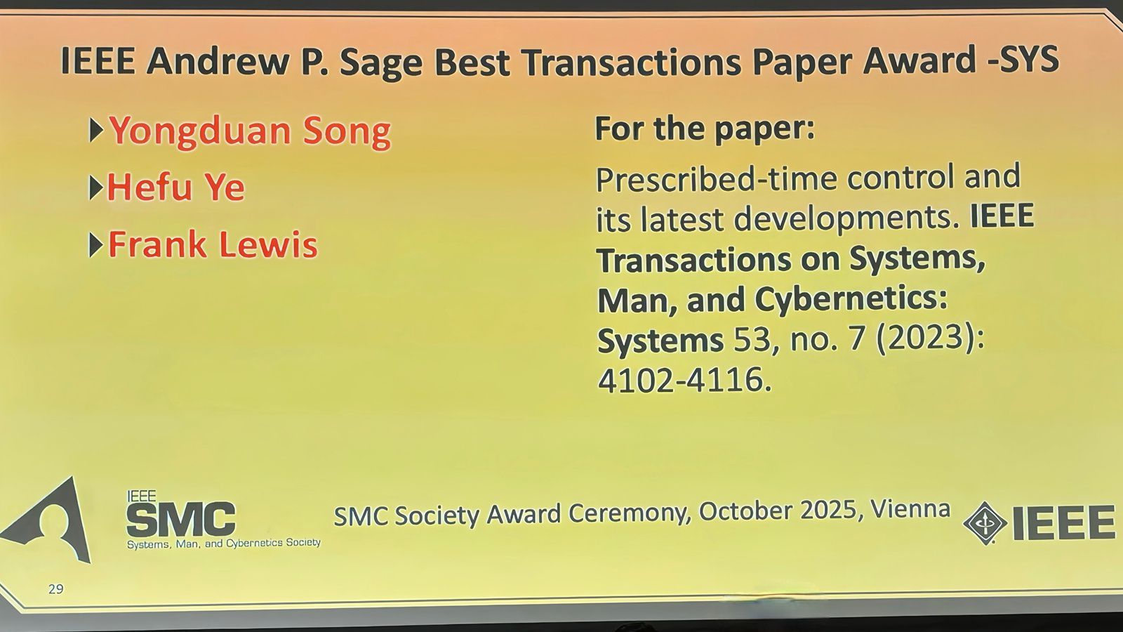 重庆大学重庆大学宋永端教授团队荣获2025年IEEE SMC学会最佳期刊论文奖