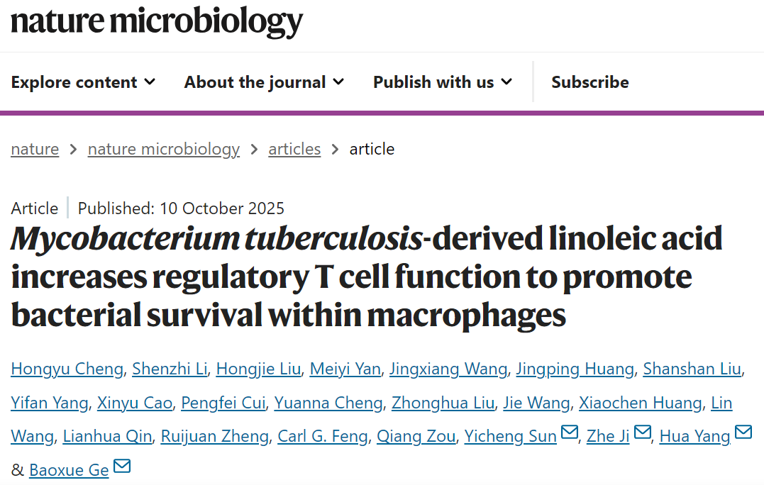 同济大学戈宝学团队合作发现结核杆菌上调调节性T细胞(Treg)CTLA-4抑制宿主抗结核免疫,成果发表于《自然微生物学》