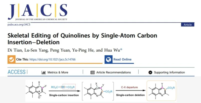 上海交大吴华课题组JACS发文:喹啉骨架上的碳原子置换