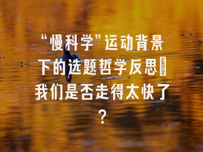 “慢科学”运动背景下的选题哲学反思：我们是否走得太快了？