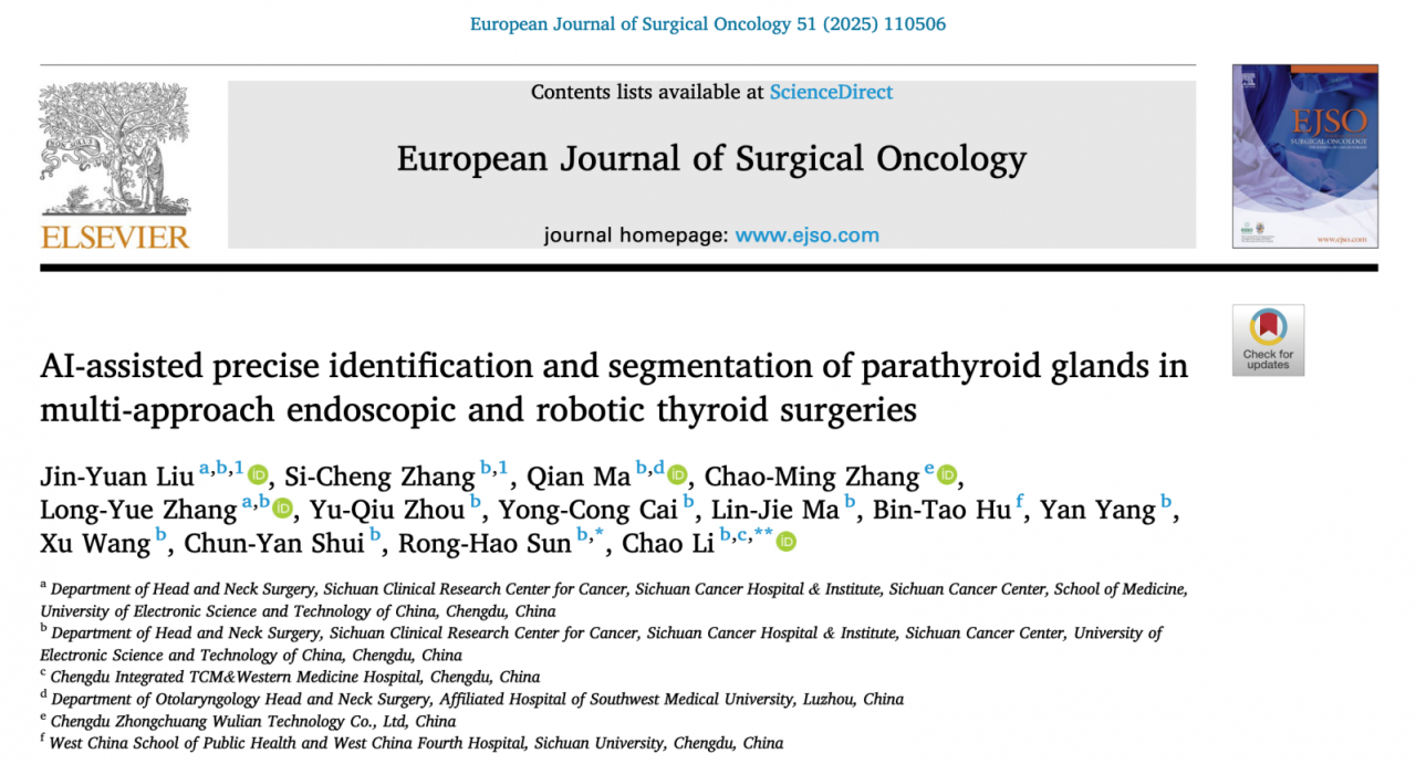 电子科技大学医学院李超教授团队在欧洲外科肿瘤学杂志（EJSO）发表医工结合新成果
