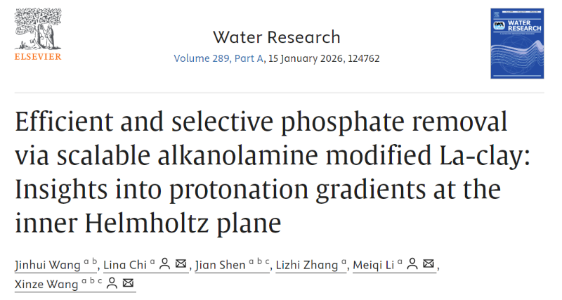 上海交大王欣泽团队WR发文揭示内亥姆霍兹平面质子浓度梯度驱动磷酸盐高效选择性去除