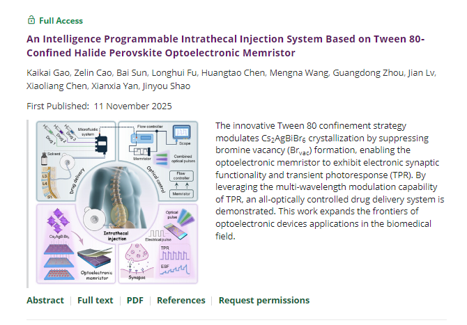 前沿院邵金友、孙柏教授团队在钙钛矿基光电忆阻器领域取得重要进展