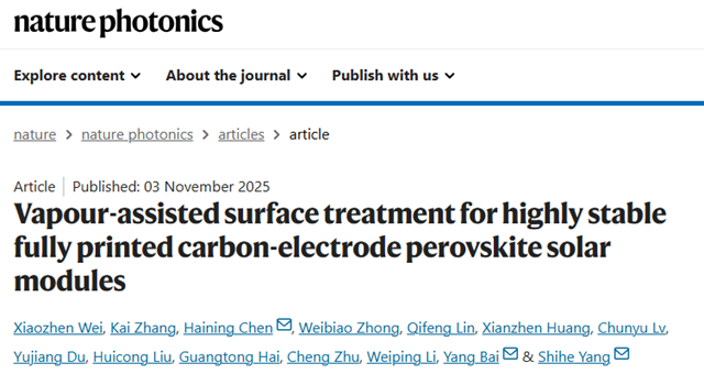 北理工团队在全印刷钙钛矿模组研究中取得重要进展