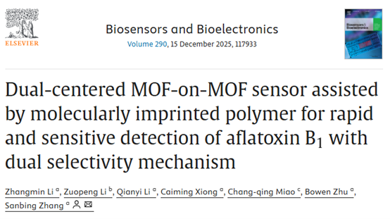 中国农业大学理学院化学系张三兵副教授团队在黄曲霉毒素B1荧光传感检测方面取得重要进展