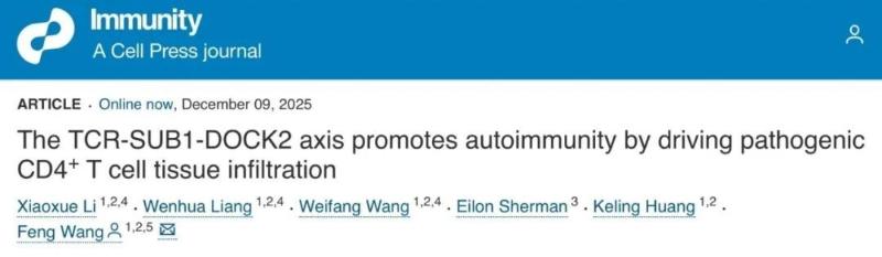 上海交大医学院基础医学院王锋团队揭示TCR-SUB1-DOCK2轴定量调控致病性CD4⁺ T细胞组织浸润诱发自身免疫疾病的新机制