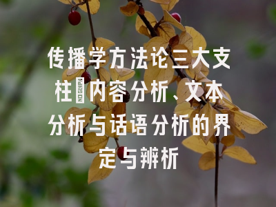 传播学方法论三大支柱：内容分析、文本分析与话语分析的界定与辨析
