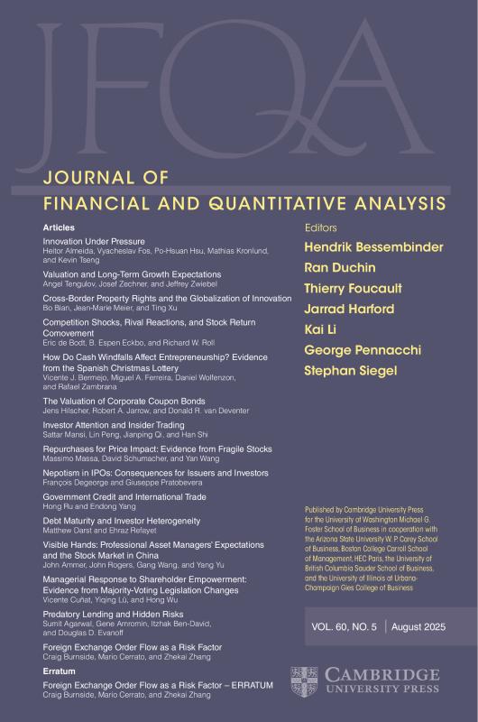 上海交大安泰经管学院喻洋副教授在JOURNAL OF FINANCIAL AND QUANTITATIVE ANALYSIS发表论文