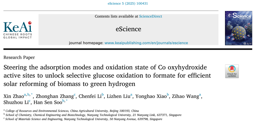 中国农业大学资环学院赵新教授团队在生物质制甲酸耦合高效绿氢生产方面取得重大进展