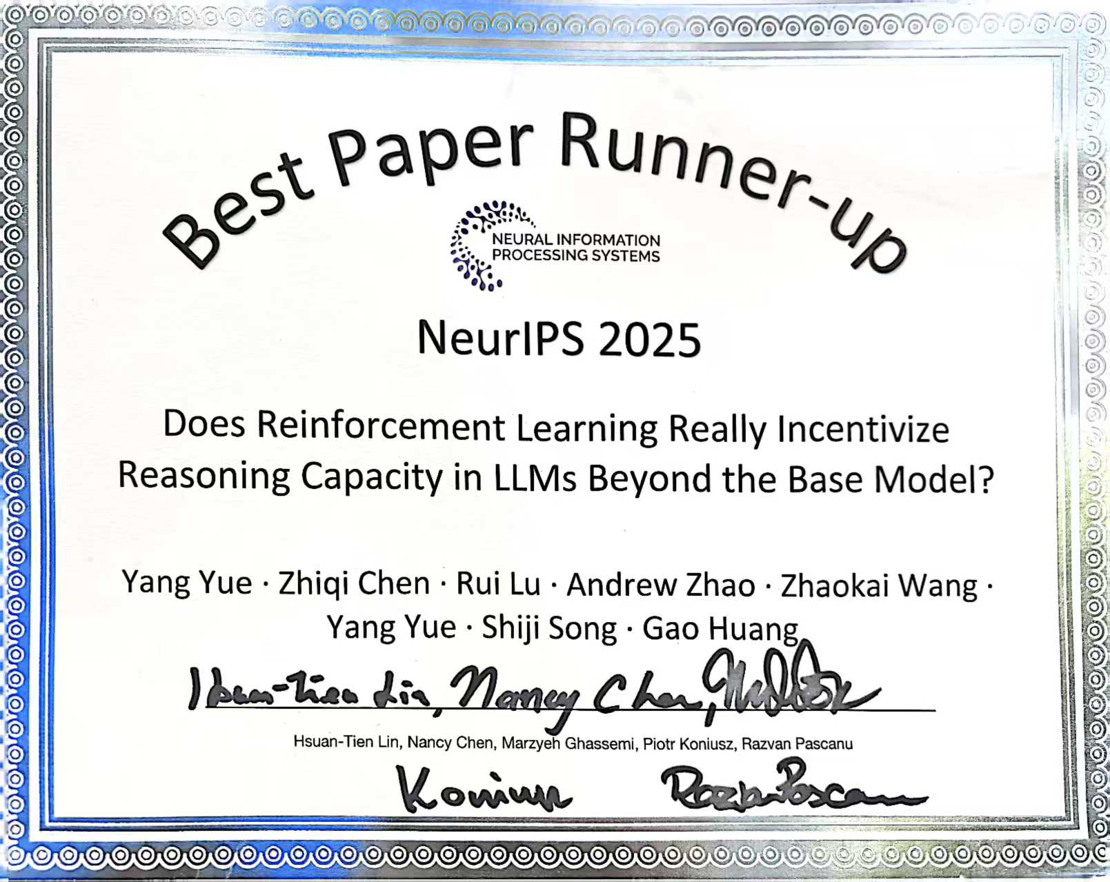 清华大学自动化系团队在第39届神经信息处理系统会议上获最佳论文亚军奖