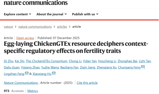 中国农业大学中国农业大学胡晓湘团队利用产蛋阶段GTEx资源解析鸡繁殖性状特异性调控机制及功能基因
