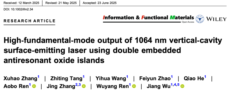 电子科技大学基础院巫江教授、任翱博研究员团队连续在高性能半导体激光器领域发表研究成果