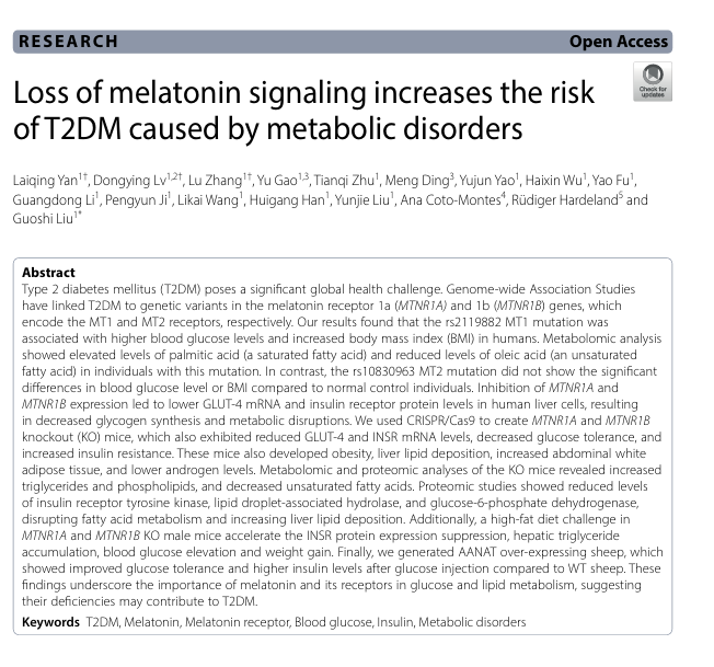 中国农业大学动科学院刘国世教授团队发现肝脏褪黑素信号的缺失会增加由代谢紊乱引发的2型糖尿病的发病风险