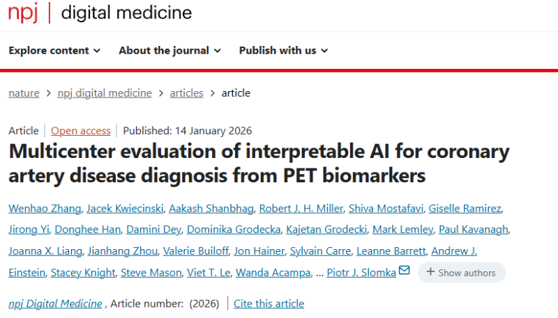 上海交大自动化与感知学院张文豪与合作者提出冠心病“未病态”的诊断新框架
