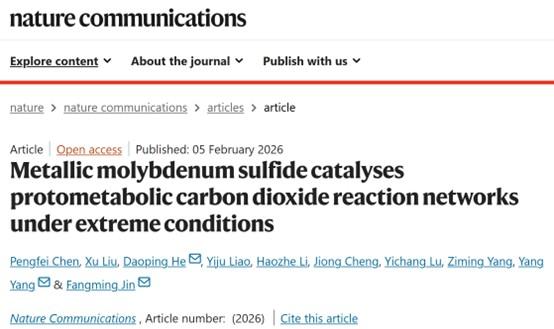 上海交大环境学院金放鸣团队发文报道深海“矿物纳米酶”驱动前生命碳代谢网络构建