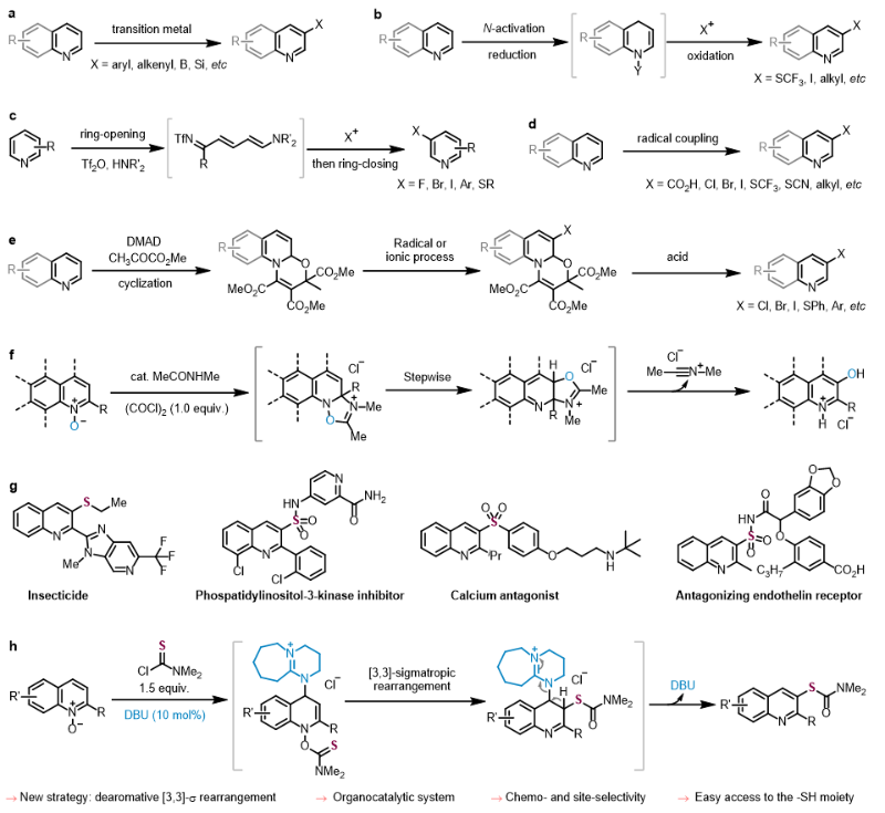 上海交大药学院吴华团队发文：去芳构化 [3,3]-σ重排策略实现喹啉C3-H巯基化