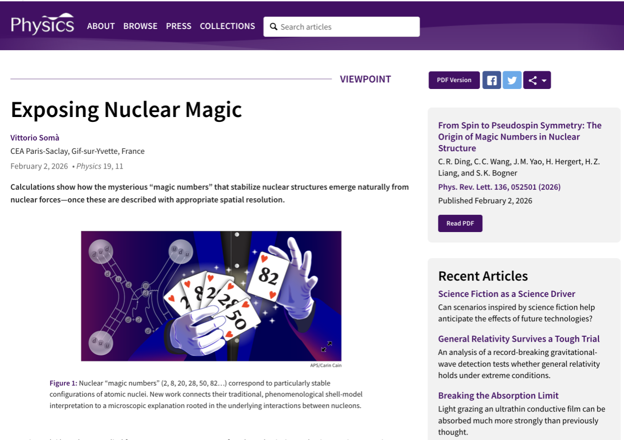 中山大学中山大学尧江明教授课题组从第一性原理揭示原子核幻数起源的微观机制