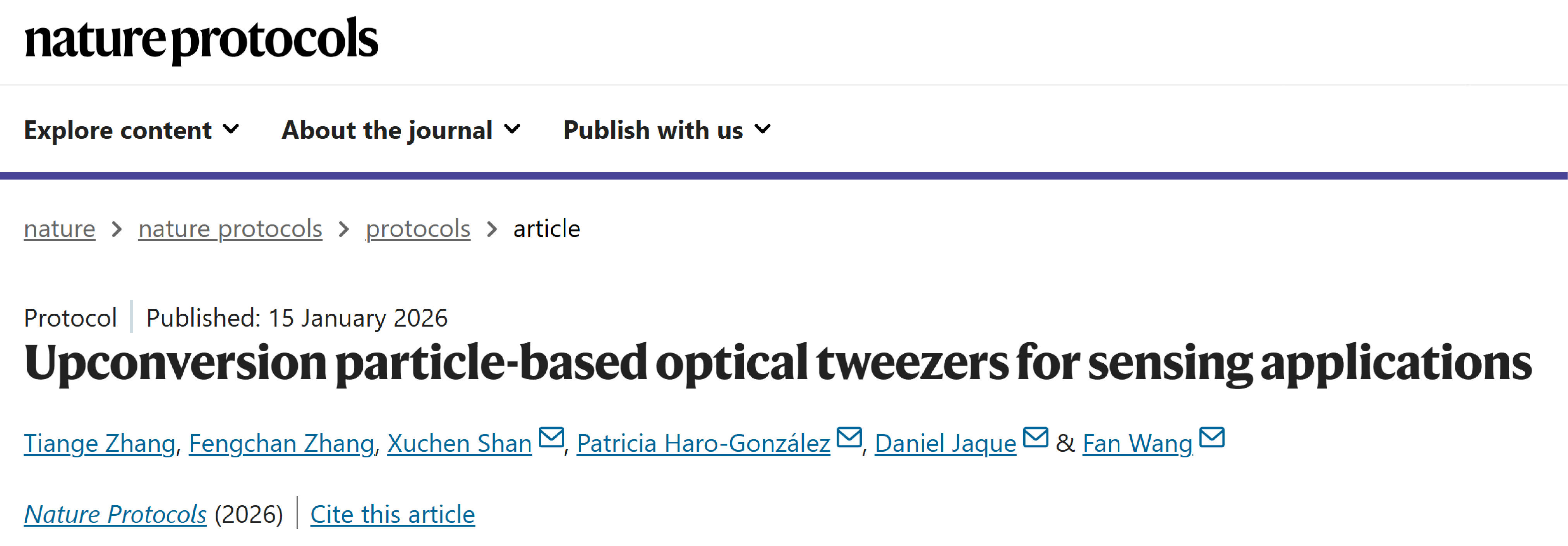 北京航空航天大学《Nature Protocols》刊发物理学院王帆、单旭晨团队与合作者关于上转换粒子的光镊技术与传感的工作