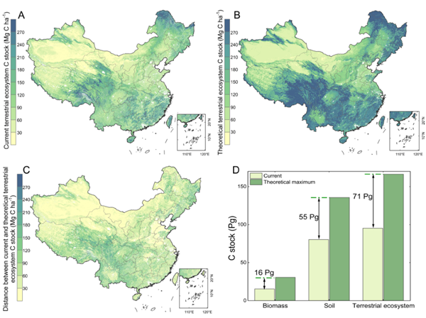 西北农林科技大学（827）水保全重室邓蕾研究员课题组首次揭示中国陆地生态系统的理论固碳潜力