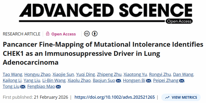 北京大学北京大学第三医院毛凤彪团队及合作者揭示肿瘤突变不耐受机制及靶向治疗新策略