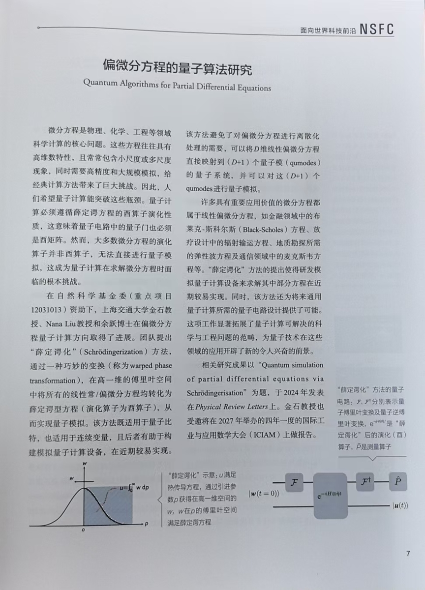 上海交大自然科学研究院金石和Nana Liu偏微分方程的量子算法研究成果入选“十四五”《国家自然科学基金资助项目优秀成果选编》