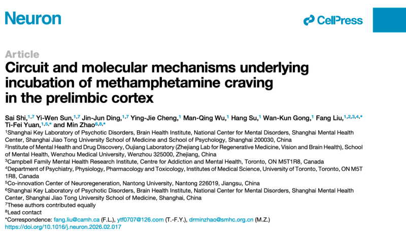 上海交大心理学院、医学院附属精神卫生中心赵敏/袁逖飞团队破译成瘾神经密码