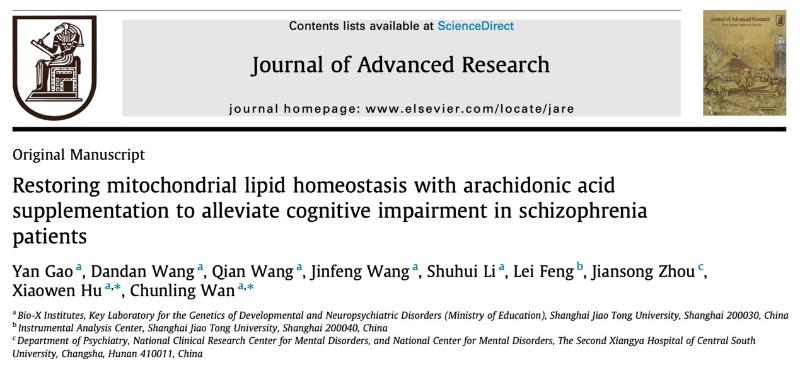 上海交大Bio-X研究院万春玲团队揭示线粒体脂稳态失衡参与精神分裂症认知障碍的分子机制