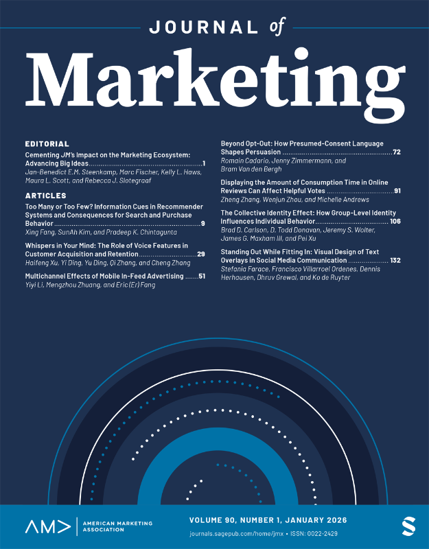 交大安泰信息、技术与创新系徐海峰副教授与合作者在管理学顶尖期刊JOURNAL OF MARKETING上发表论文