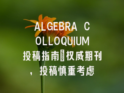 ALGEBRA COLLOQUIUM投稿指南:权威期刊,投稿慎重考虑