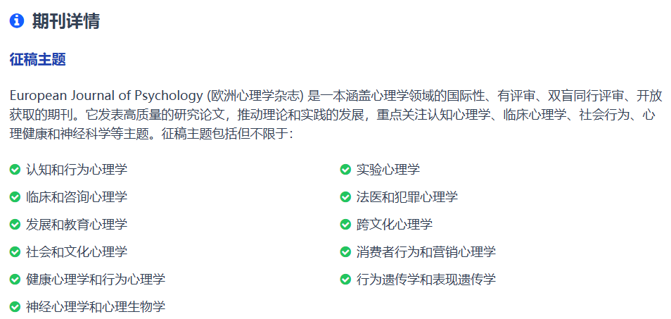 心理学国际期刊推荐，有稿速投，超快审稿，稳定检索！！