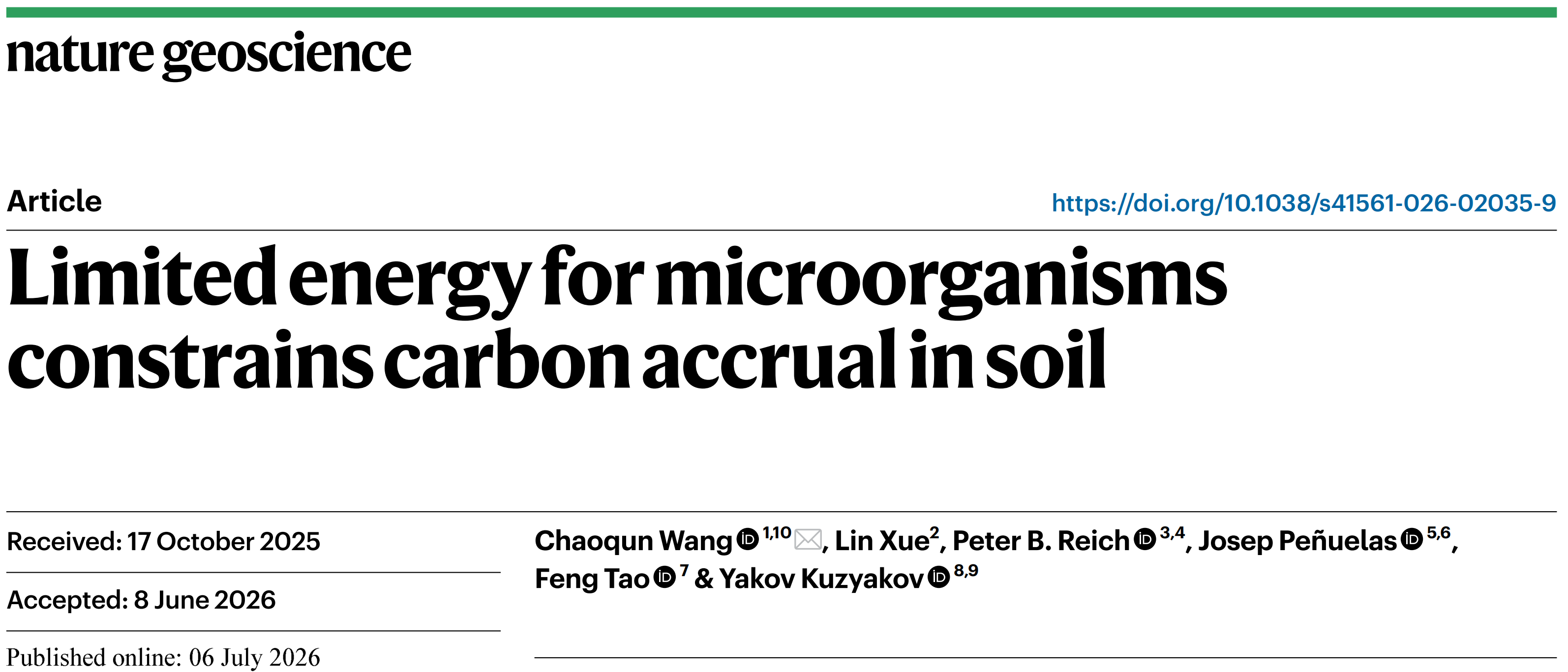 中国农业大学土地学院王超群教授团队在Nature Geoscience发表土壤微生物碳-能耦合研究重要成果